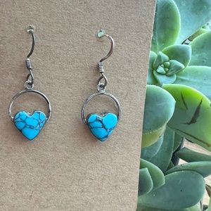 Turquoise sterling heart dangly hook earrings